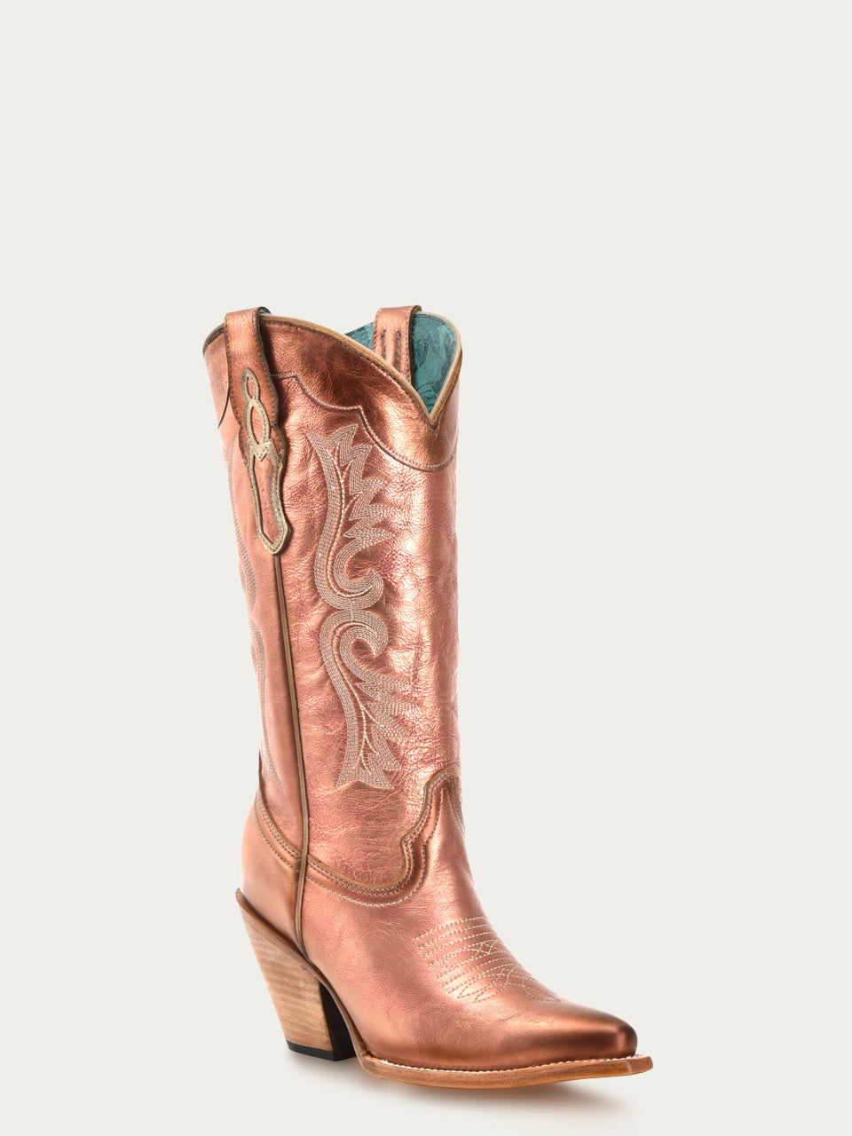 Z5232 - WOMEN'S ROSE GOLD EMBROIDERY POINTED TOE COWBOY BOOT