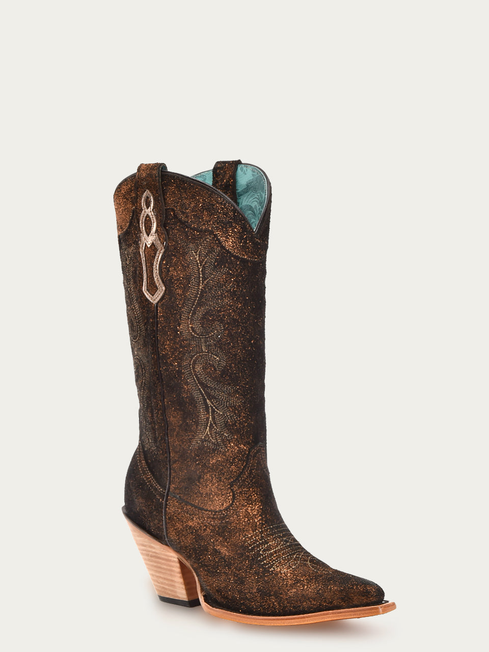 Z5240 - WOMEN'S EMBROIDERY BLACKED COPPER  POINTED TOE COWBOY BOOT