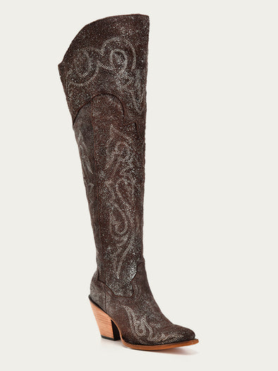 (取寄) コーラル ブーツ レディース  Corral Boots women Z5242 Brown/Silver Z5242 - WOMEN'S BROWN-SILVER METALLIZED EMBROIDERY SCRUNCHABLE