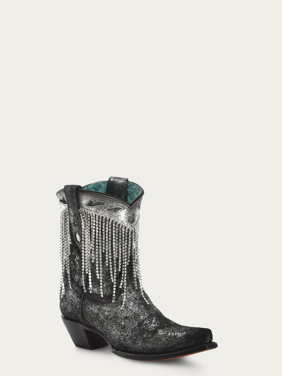 crystals fringe black and silver ankle boot - womens boots