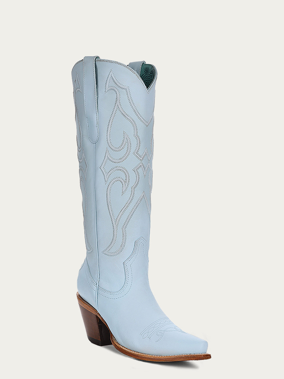 Z5254 - WOMEN'S BABY BLUE EMBROIDERY TALL TOP SNIP TOE COWBOY BOOT