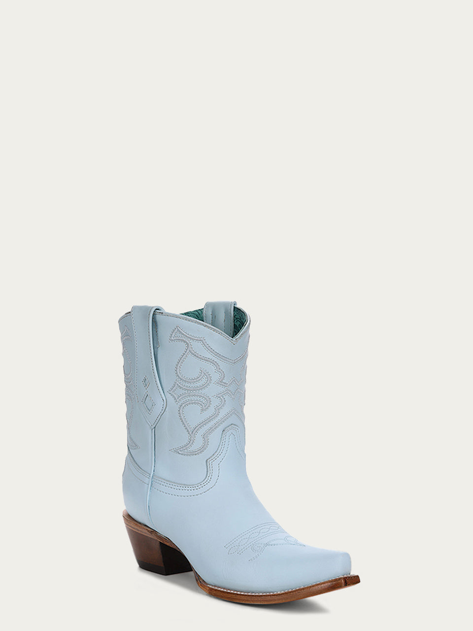 Z5255 - WOMEN'S EMBROIDERY BABY BLUE SNIP TOE ANKLE BOOT