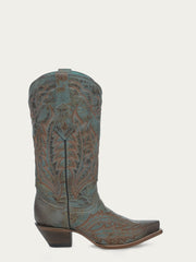 Z5345 - WOMEN'S EMBROIDERY VINTAGE WORN FINISH TURQUOISE SNIP TOE