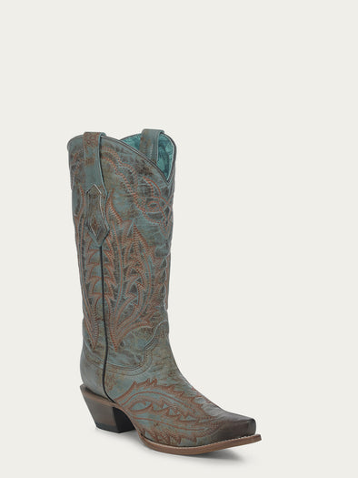 Z5345 - WOMEN'S EMBROIDERY VINTAGE WORN FINISH TURQUOISE SNIP TOE