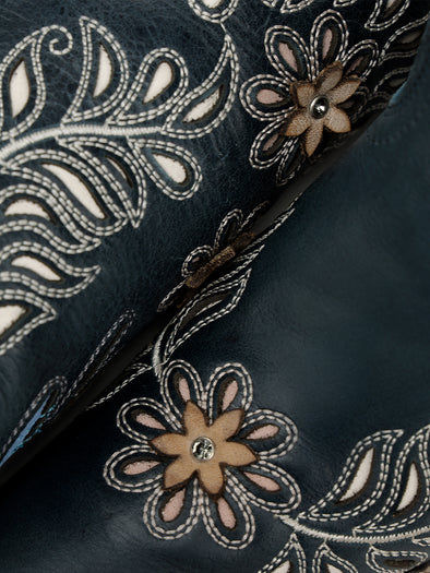 Z5431 - WOMEN'S NAVY BLUE LASER, FLOWERS AND BIRDS INLAY AND