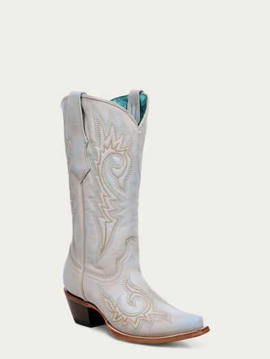 White Western Knee-High Boots – Studded Cowboy Boots – Luxxe  Chic White  Women\'s Boots display picture 1