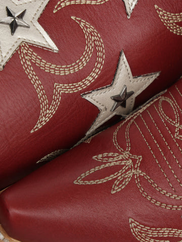 Z5540 - WOMEN'S RED EMBROIDERY STARS OVERLAY AND STUDS SNIP TOE