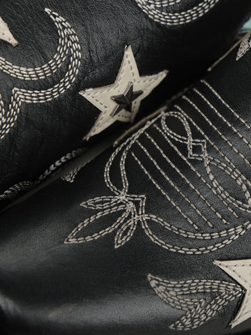 Z5560 - WOMEN'S BLACK EMBROIDERY STARS OVERLAY AND STUDS SQUARE
