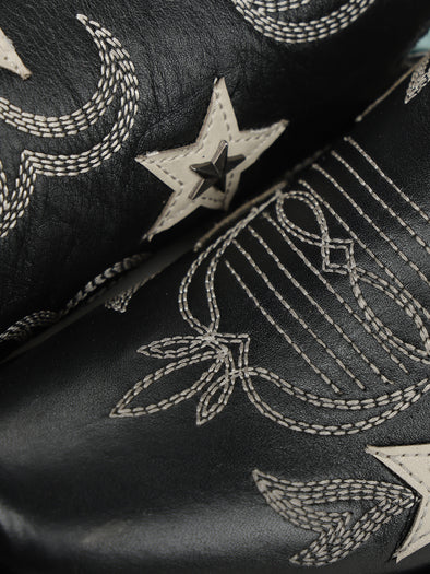 Z5560 - WOMEN'S BLACK EMBROIDERY STARS OVERLAY AND STUDS SQUARE