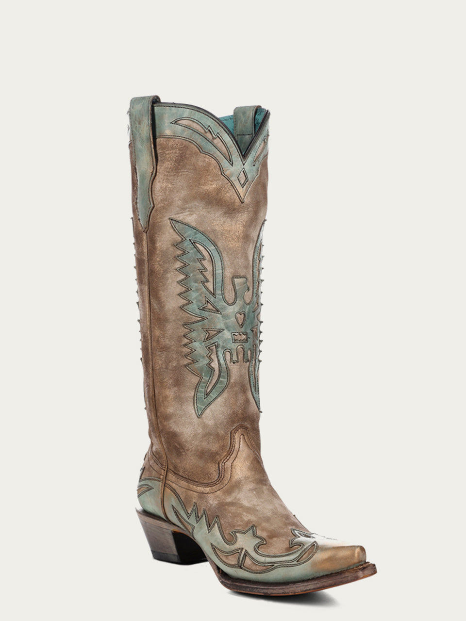 A4302 - WOMEN'S GOAT VINTAGE BONE AND TURQUOISE EAGLE OVERLAY SNIP-TOE COWBOY BOOT