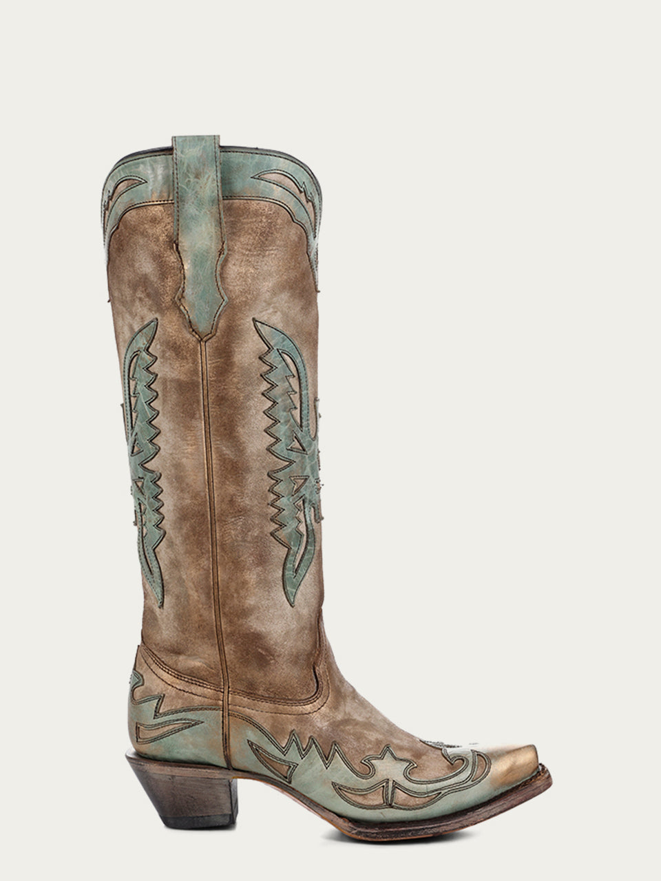 A4302 - WOMEN'S GOAT VINTAGE BONE AND TURQUOISE EAGLE OVERLAY SNIP-TOE COWBOY BOOT