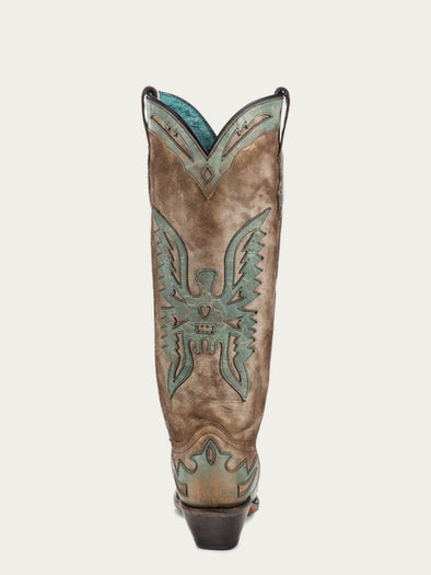 A4302 - WOMEN'S GOAT VINTAGE BONE AND TURQUOISE EAGLE OVERLAY SNIP