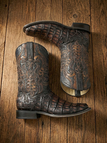 A4774 - MEN'S CAIMAN EMBROIDERY AND OVERLAY CHOCOLATE WIDE SQUARE