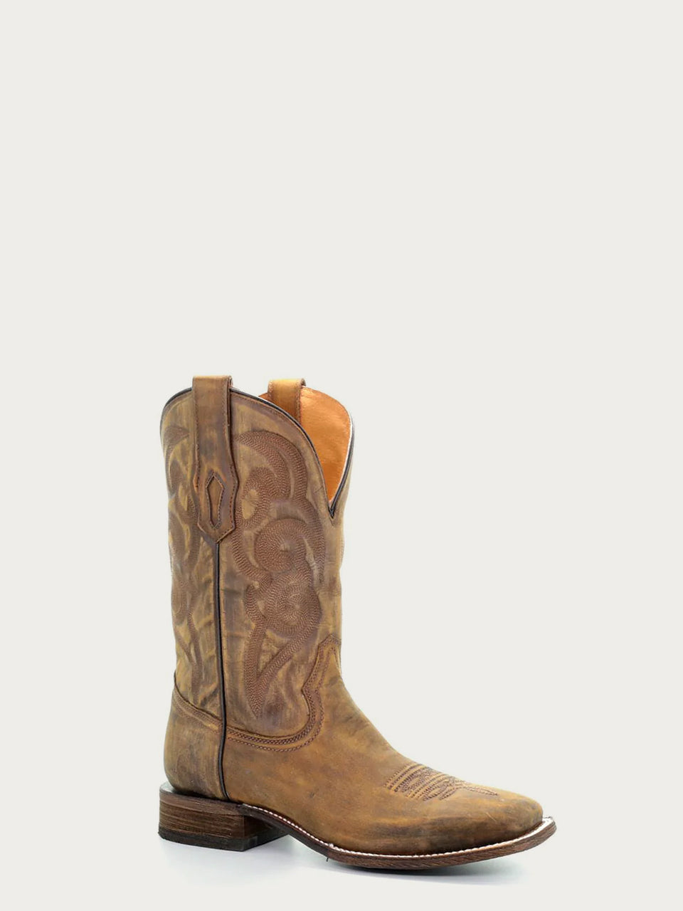 Cowboy boot Golden Embroidery Sq. Toe  leather is hand sanded and accented with a subtle yet distinct embroidery side view