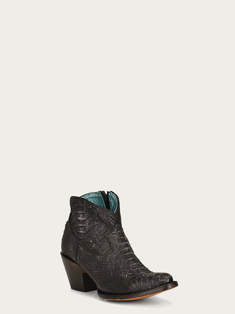 A4324 - DISTRESSED BLACK GENUINE PYTHON BOOTIE SIDE ZIPPER