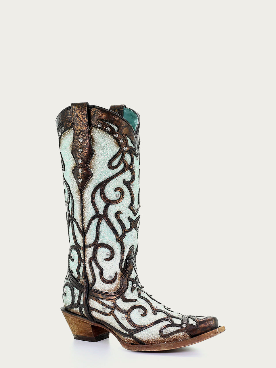 C3460 -Corral Boots - Ladies sky blue glitter & studs side view