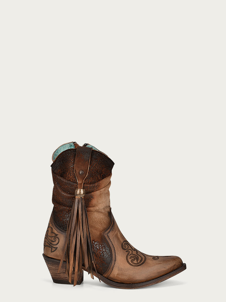 Western brown boots snip toe side view