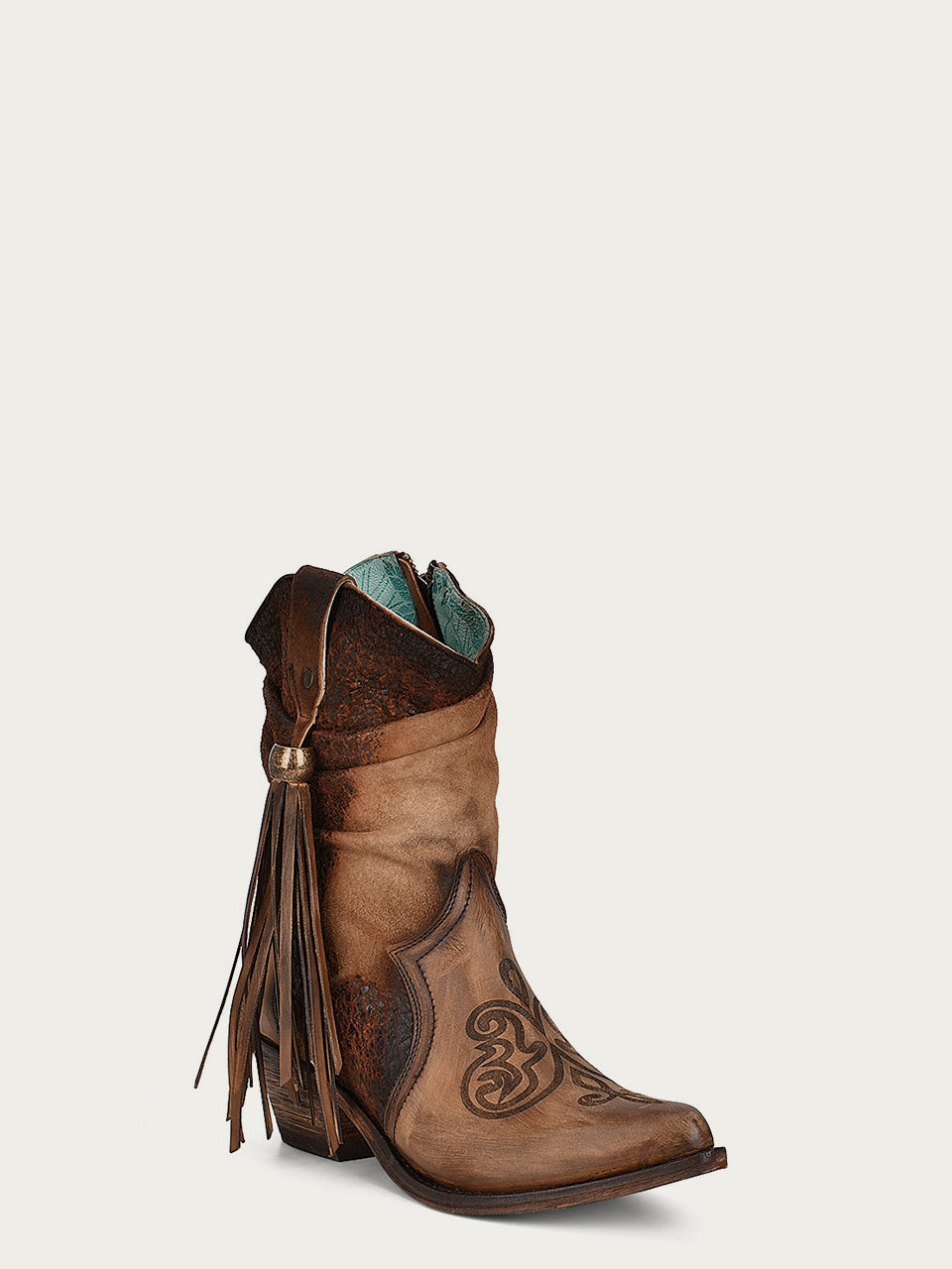 Western brown boots snip toe side view